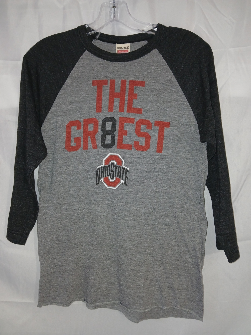 HOMAGE Gray & Black 'THE GR8EST' Ohio State Raglan Tee